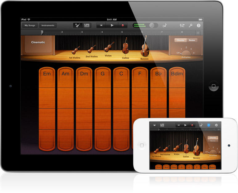 Apple Ipad 3 Black Color showing GarageBand app with string instruments